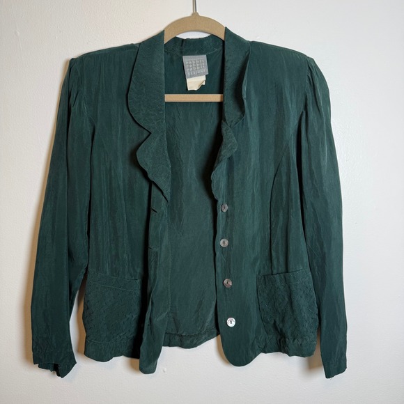 Rabbit Rabbit Rabbit Designs Women's Green Button Up Blazer Jacket - Picture 2 of 9